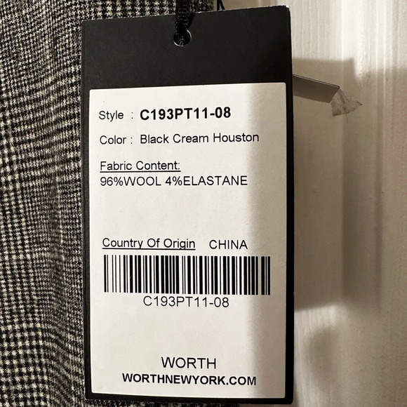WORTH New York NWT WOOL Stretch Plaid Pants 8 BLACK CREAM HOUSTON Straight Leg - Picture 3 of 14